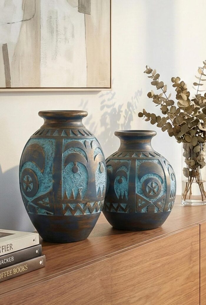 Handcrafted Pottery Vase – Earthy Blue Artisan Design - Image 1