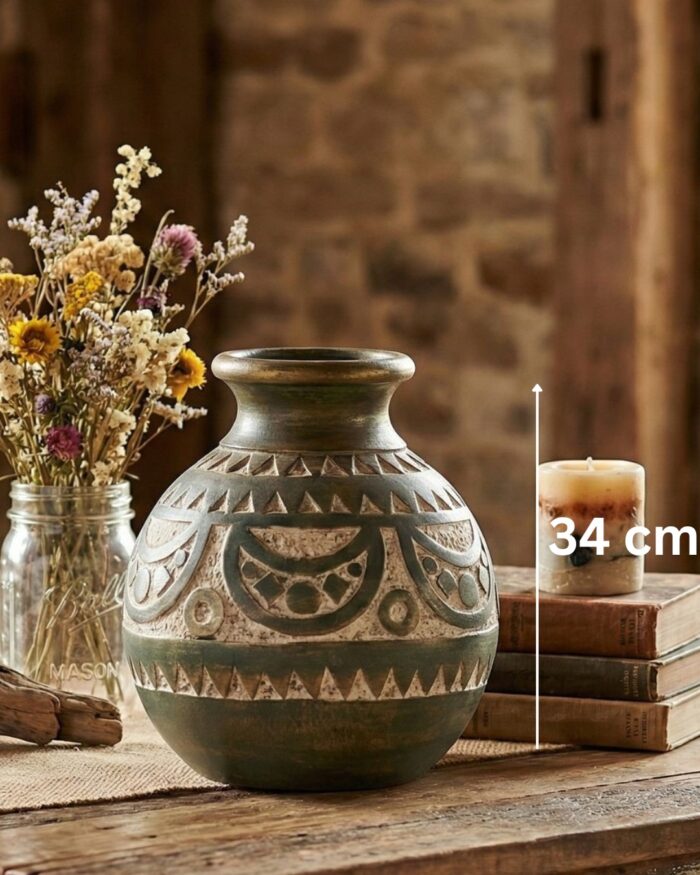 Handcrafted Pottery Vase – Earthy Green Artisan Finish - Image 3