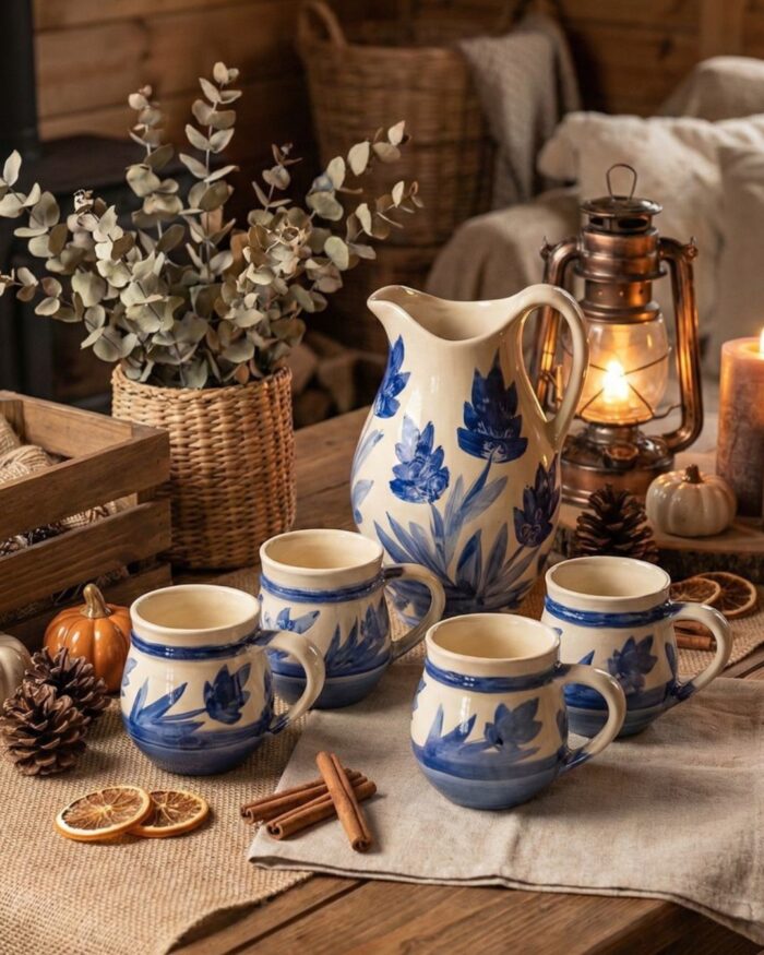 Azure Bloom Porcelain Beverage Set – 5 Pieces - Image 2