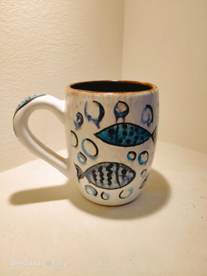Hand-Painted Ceramic Mug – Blue Fish Design - Image 2