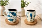 Hand-Painted Ceramic Mug – Blue Fish Design - Image 3