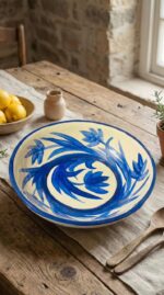Hand-Painted Blue Swirl Ceramic Serving Plate
