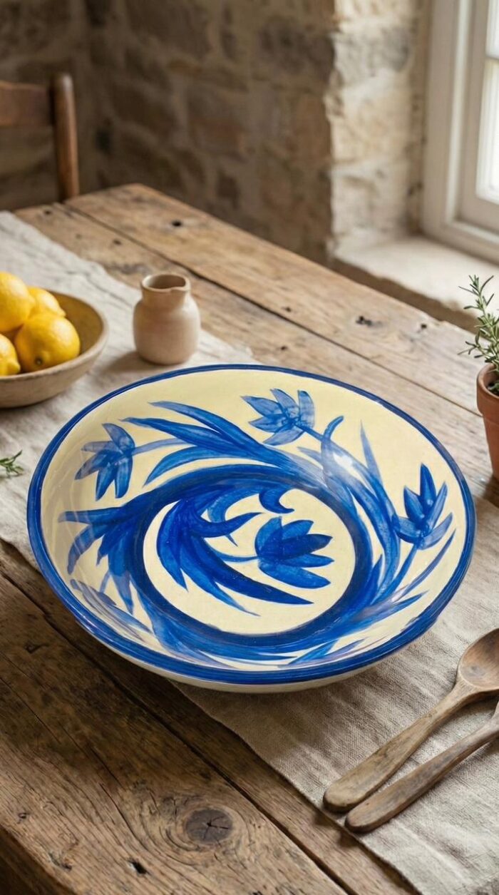 7ef7a506-a09d-4d10-af53-01c3d26b1126 (1) Hand-Painted Blue Swirl Ceramic Serving Plate - Image 1