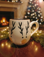 Handcrafted Ceramic Coffee Mug – Colorful Christmas Pattern with Rustic Hand-Painted Design –   Cup with Ergonomic Handle Unique Artisan Gift for Holiday and Everyday Use