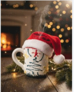 Handcrafted Ceramic Coffee Mug – Colorful Christmas Pattern with Rustic Hand-Painted Design –   Cup with Ergonomic Handle Unique Artisan Gift for Holiday and Everyday Use
