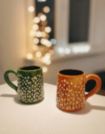 Hand-Painted Vintage Dotted Ceramic Mug – Vibrant Colors for Cozy Moments