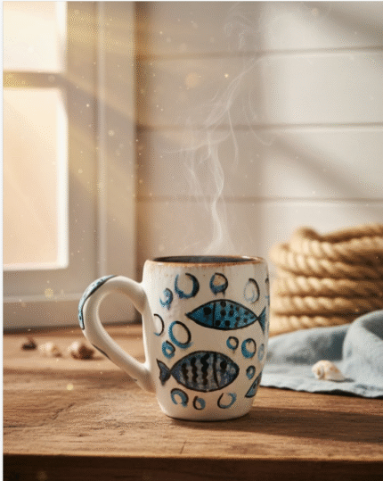 Hand-Painted Ceramic Mug – Blue Fish Design