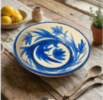 Hand-Painted Blue Swirl Ceramic Serving Plate - Image 2