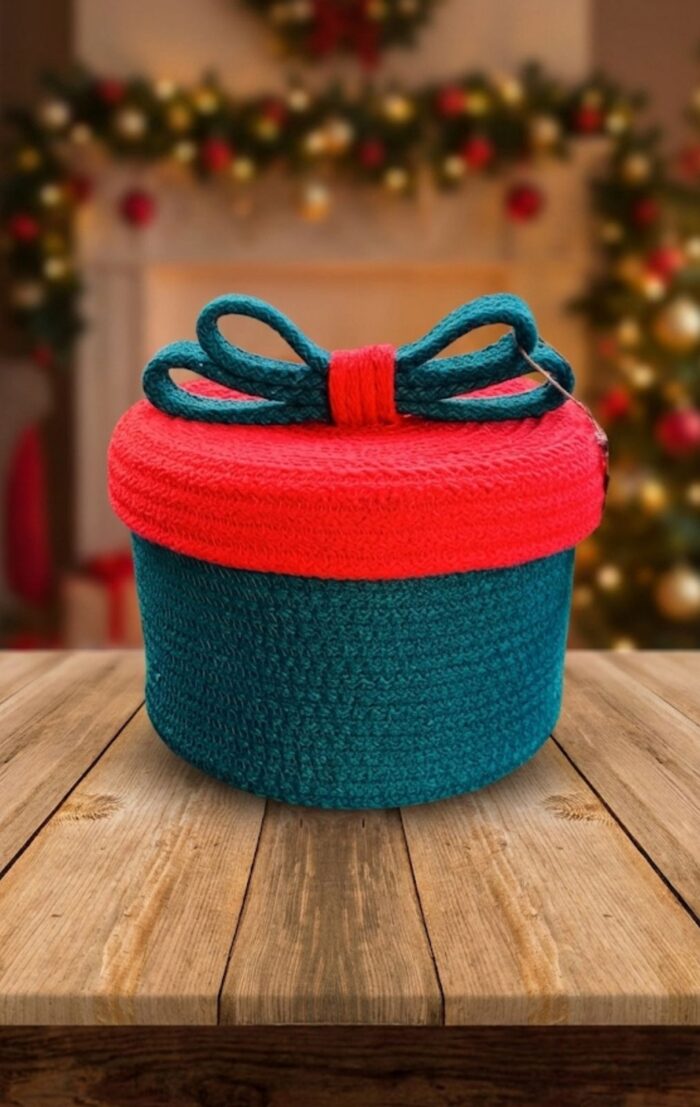 Christmas Knit Gift Box – Handmade Holiday Storage Basket - Image 1