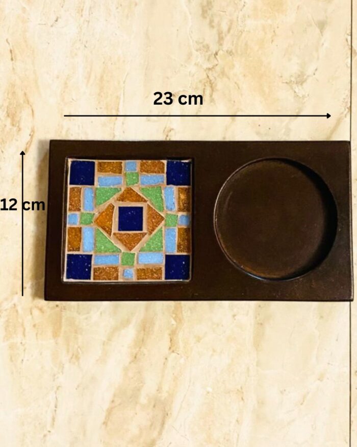 Handcrafted Wooden Serving Tray with Mosaic Tile – Coffee Cup Holder | 23×12 cm - Image 2
