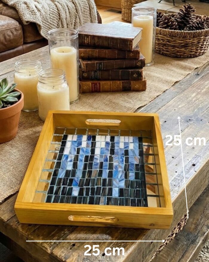 Handcrafted Wooden Mosaic Serving Tray – 25 × 25 cm | Artistic Home Decor - Image 9
