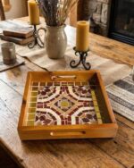 Handcrafted Wooden Mosaic Serving Tray – 25 × 25 cm | Artistic Home Decor - Image 7