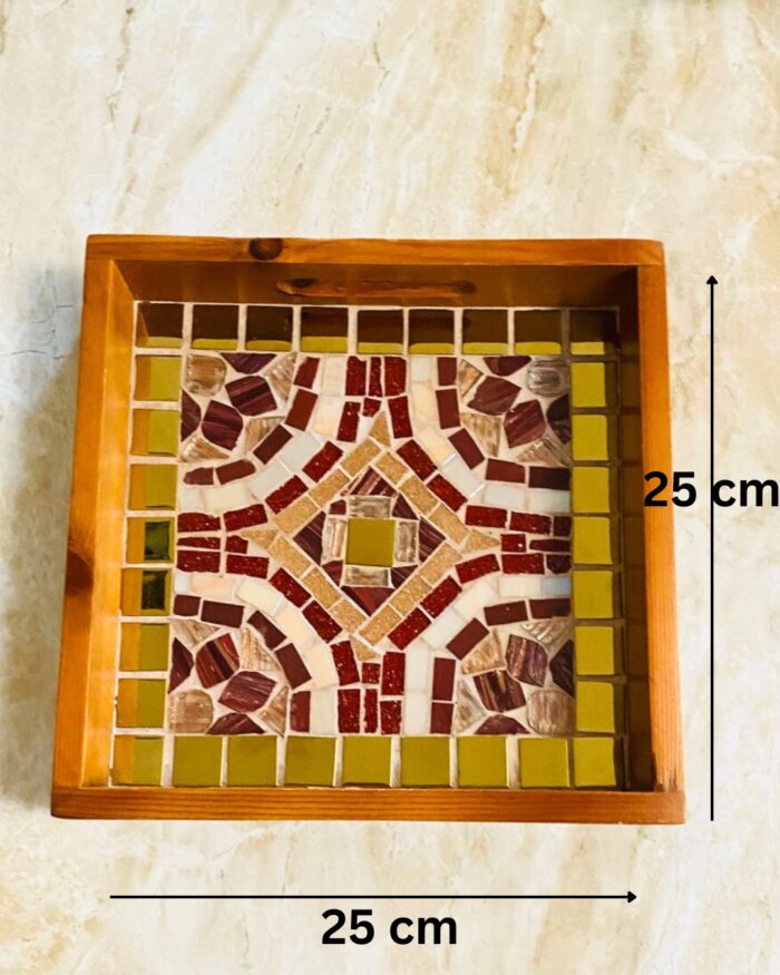 Handcrafted Wooden Mosaic Serving Tray – 25 × 25 cm | Artistic Home Decor - Image 8