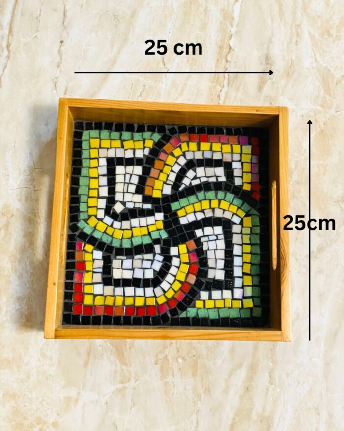 Handcrafted Wooden Mosaic Serving Tray – 25 × 25 cm | Artistic Home Decor - Image 5