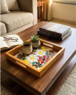 Handcrafted Wooden Mosaic Serving Tray – 25 × 25 cm | Artistic Home Decor - Image 3