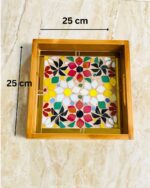 Handcrafted Wooden Mosaic Serving Tray – 25 × 25 cm | Artistic Home Decor - Image 2