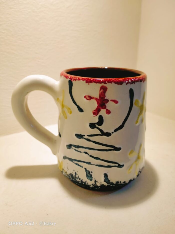 Handcrafted Ceramic Coffee Mug – Colorful Christmas Pattern with Rustic Hand-Painted Design –   Cup with Ergonomic Handle Unique Artisan Gift for Holiday and Everyday Use - Image 2