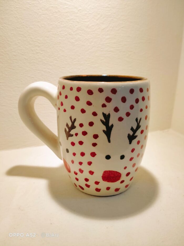 Handcrafted Ceramic Coffee Mug – Colorful Christmas Pattern with Rustic Hand-Painted Design –   Cup with Ergonomic Handle Unique Artisan Gift for Holiday and Everyday Use - Image 2