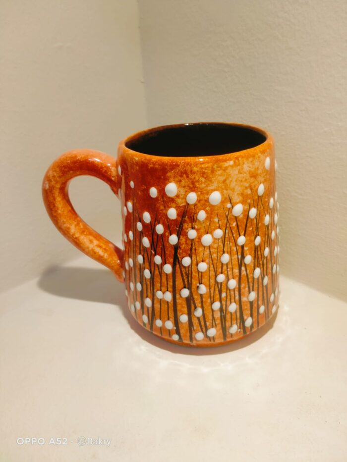 Hand-Painted Vintage Dotted Ceramic Mug – Vibrant Colors for Cozy Moments - Image 3