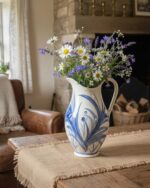 Hand-Painted Blue Botanical Porcelain Vase