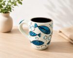 Hand-Painted Ceramic Mug – Blue Fish Design - Image 2