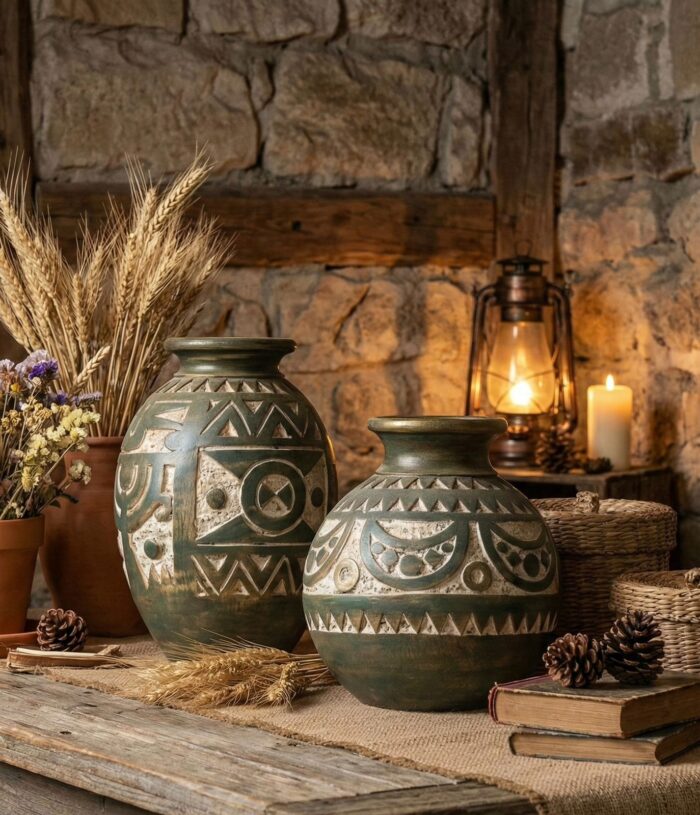 Handcrafted Pottery Vase – Earthy Green Artisan Finish - Image 1