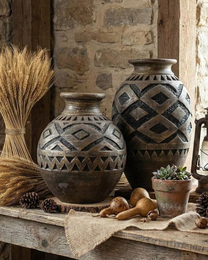 Rustic Handcrafted Tribal Clay Vases - Image 1