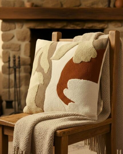 Handcrafted Punch Needle Cushion – Abstract Earth Tones | 50×50 cm Decorative Pillow