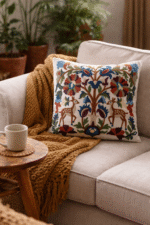 Handmade Embroidered Folk Art Cushion Cover - Image 3