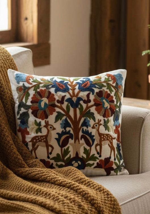 b671b71c-4aef-4e8b-a9b1-6e0b8054a846 Handmade Embroidered Folk Art Cushion Cover - Image 1