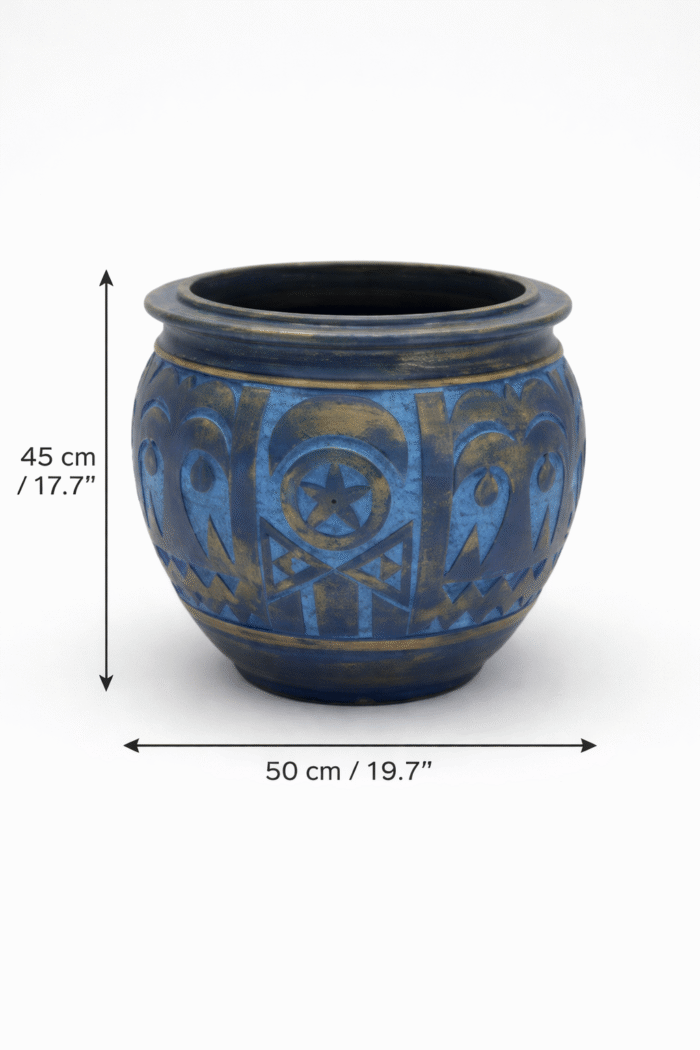 Large BLue Handcrafted Terracotta Planter Pot – Decorative Indoor & Outdoor Plant Pot - Image 2