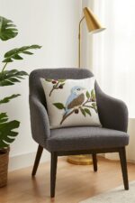 Handmade Punch Needle Bird Cushion – Embroidered Decorative Throw Pillow