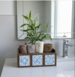 Handcrafted Wooden Towels Organizer with Decorative Tiles - Image 4