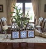 Handcrafted Wooden Cutlery Caddy with Decorative Tiles