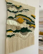 Handmade Boho Macramé Wall Hanging – Natural Cotton with Green & Mustard Accents - Image 3
