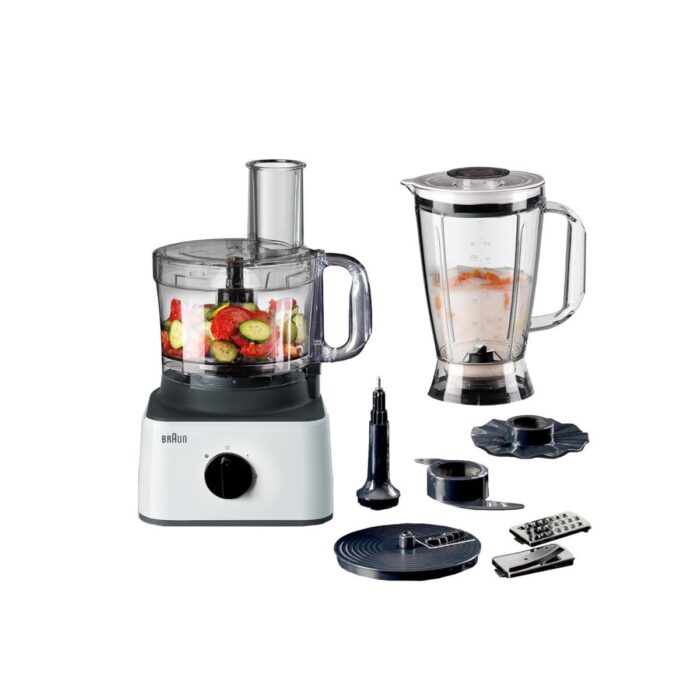 Braun 8-in-1 Food Processor, 8 Functions, 2.1L, 750W, White and Black - FP0145WH - Image 1
