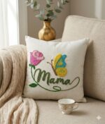 Mama Floral & Butterfly Handmade Punch Needle Cushion - Image 2