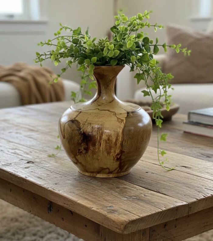Rustic Handcrafted Wooden Vase – Natural Farmhouse Table Decor - Image 3