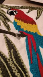 Handmade Tropical Parrot Embroidered Cushion Cover | Colorful Bird Pillow | Boho Home Decor - Image 2