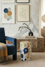 Hand-Painted Floral Wooden Side Table – Artisan Cylinder Accent Table - Image 6