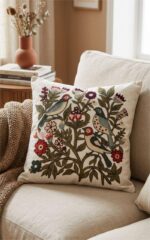 Handmade Embroidered Birds & Botanical Cushion Cover