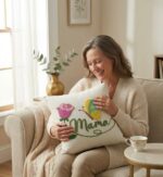 Mama Floral & Butterfly Handmade Punch Needle Cushion