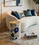 Hand-Painted Floral Wooden Side Table – Artisan Cylinder Accent Table