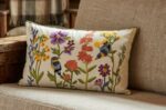 Floral Birds Embroidered Cushion Cover
