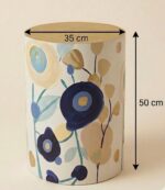 Hand-Painted Floral Wooden Side Table – Artisan Cylinder Accent Table - Image 2