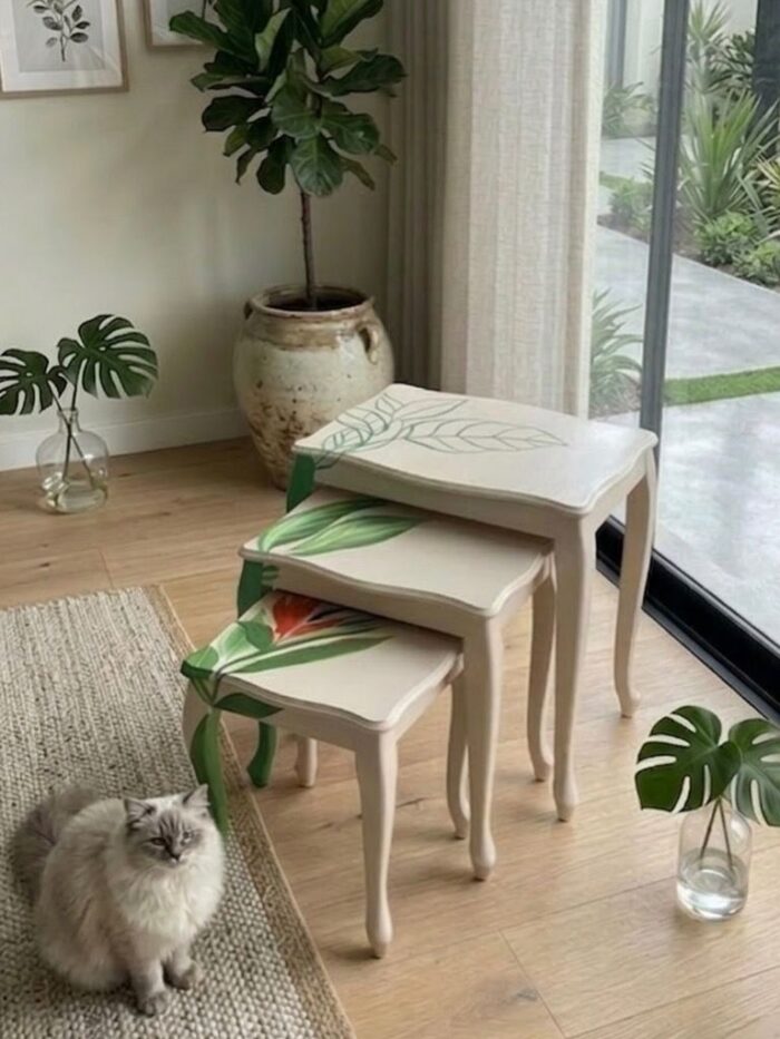 Tropical Hand-Painted Wooden Nesting Tables Set - Image 4