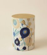 Hand-Painted Floral Wooden Side Table – Artisan Cylinder Accent Table - Image 5