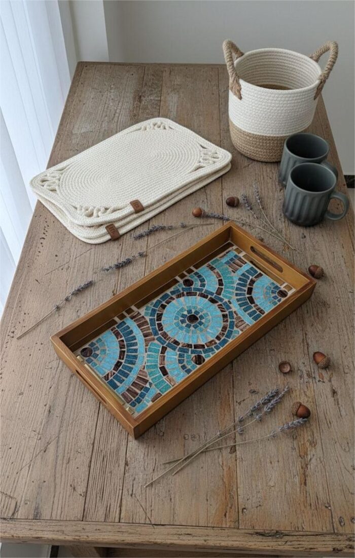 Handcrafted Wooden Mosaic Serving Tray - Image 1