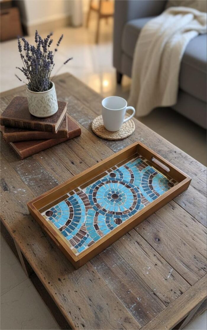 Handcrafted Wooden Mosaic Serving Tray - Image 3
