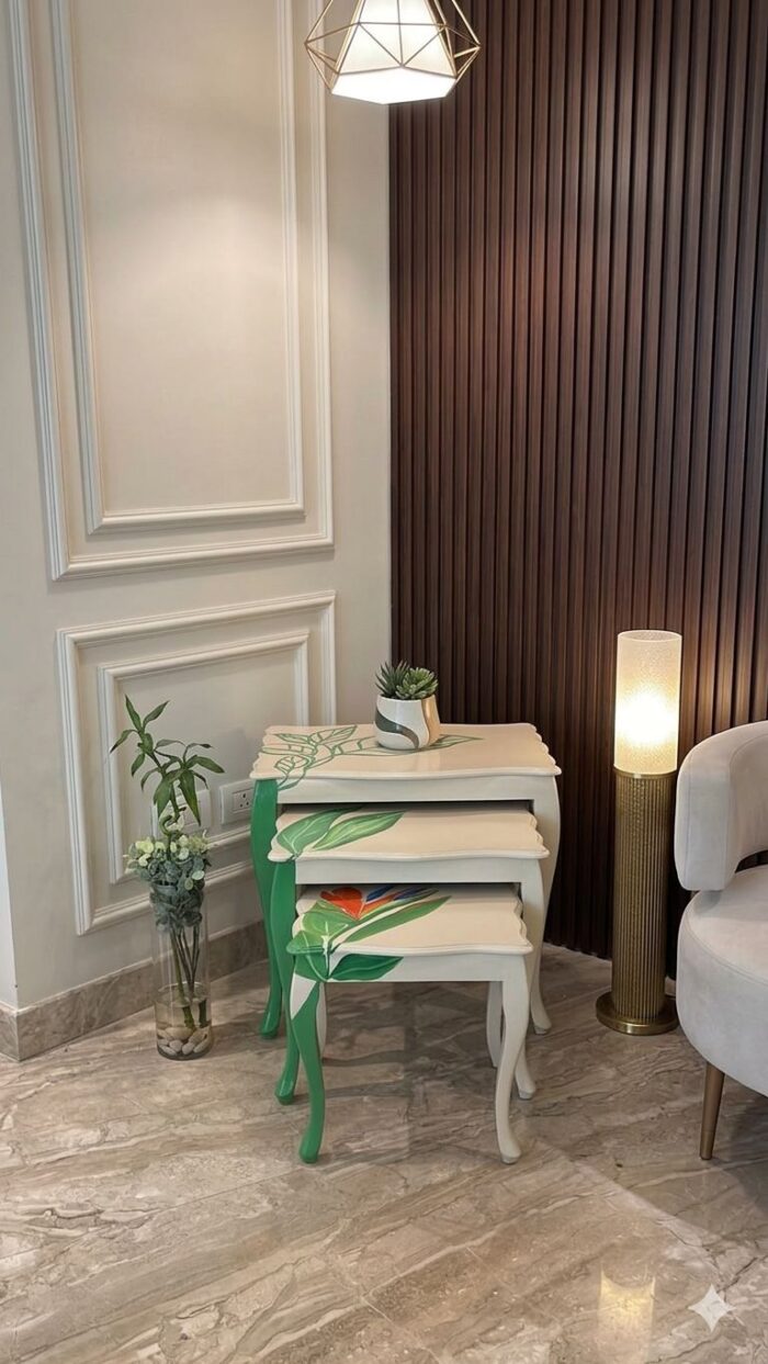 Tropical Hand-Painted Wooden Nesting Tables Set - Image 2